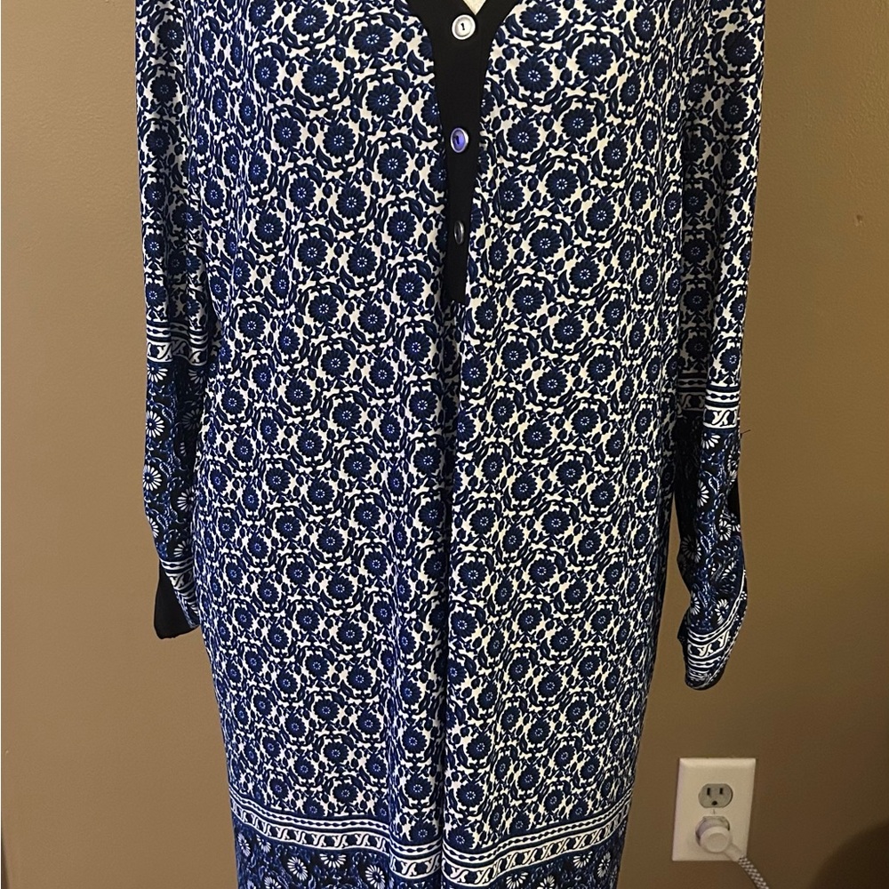 Espresso Blue and White Midi Dress